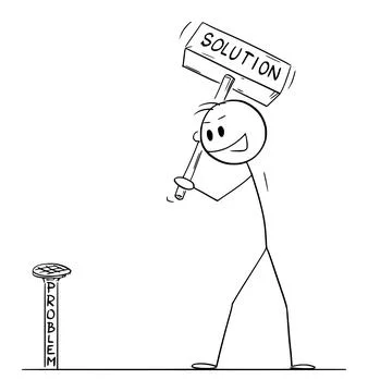 Problem and Solution, Vector Cartoon Stick Figure Illustration Illustrazione stock