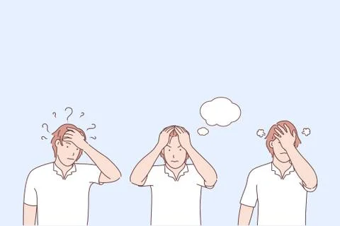 Problem awareness stages, not finding solution, negative emotions concept Illustrazione stock