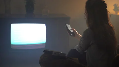 Problem of broken vintage TV, retro television with bad cable signal and noise Stock Footage 224658951