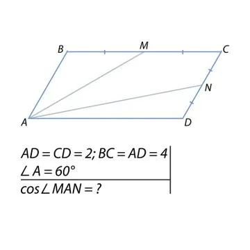 The problem of calculating the angle A between segments AM and AN of a 스톡 일러스트