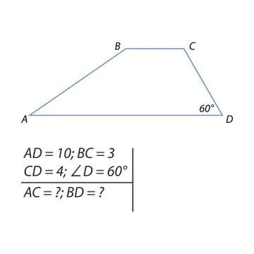The problem of calculating the diagonals of a trapezoid Illustrazione stock