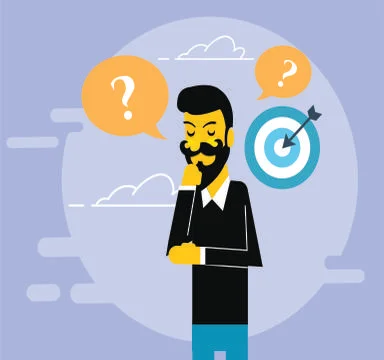 Problem concept background man arrow target question icons Stock Illustration