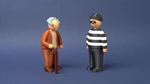 The problem of crime against elderly victims. Fraudsters and swindlers defraud 스톡 동영상 335837001