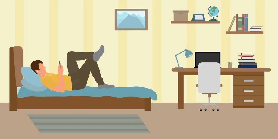 Problem of distance learning among students. Unwillingness to study at home. Stock Illustration