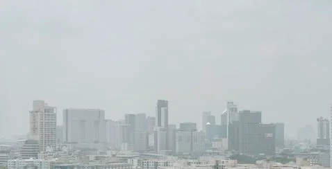 The problem of dust in the air (PM 2.5) in Bangkok, Thailand, March 2020 Stock Photos