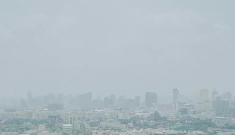 The problem of dust in the air (PM 2.5) in Bangkok, Thailand, March 2020 Stock Photos
