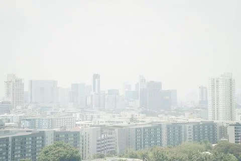 The problem of dust in the air (PM 2.5) in Bangkok, Thailand, March 2020 Stock Photos