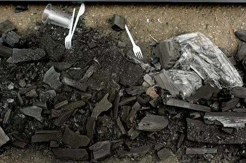 The problem of ecology, forest fires and plastic pollution, disposable tableware Photos