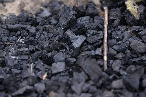 The problem of ecology people do not clean up the coal after frying meat and  Stock Photos