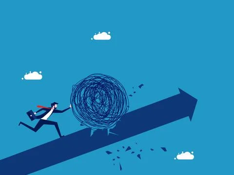 Problem grows. Businessman pushing problems イラスト素材