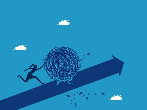 Problem grows. woman pushing problems 스톡 일러스트