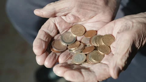 Problem of high rate poverty among people in retirement, financial assistance Stock Footage 181561231