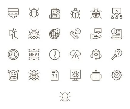 Problem High Resolution Vector Icon Pack with 25 Regular Line Pixel Aligned.. Stock Illustration