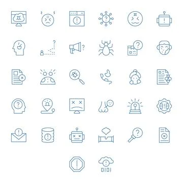 Problem High Resolution Vector Icon Pack with 32 Thin Line PIXEL Perfect El.. Stock Illustration