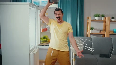 The problem of hot weather , an expressive funny man freak with a mustache Video stock 225092197