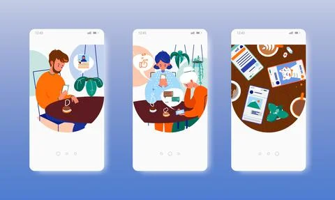 Problem of live communication with friends. Social media addiction. Mobile app Illustration