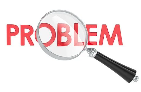 PROBLEM with Magnifying Glass. Analysis Concept, 3D rendering Illustrazione stock