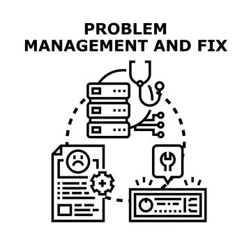 Problem management and fix system development process Stock Illustration