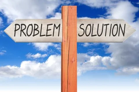 Problem or solution - wooden signpost Illustrazione stock