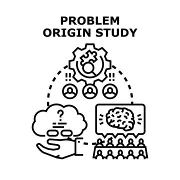 Problem origin study analyzing business strategy and solution finding Stock Illustration