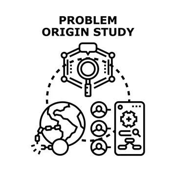 Problem origin study analyzing global challenges solution Stock Illustration
