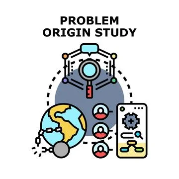 Problem origin study analyzing global challenges solution Stock Illustration