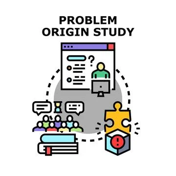 Problem origin study analyzing root cause definition Illustrazione stock