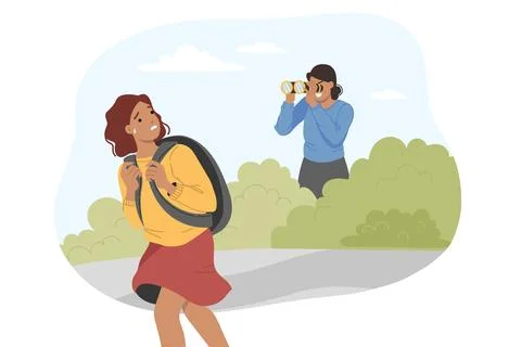 Problem of overprotection causes depression in girl with backpack, seeing mother Stock Illustration