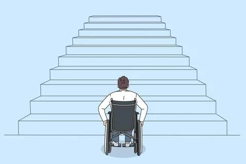 The problem of people with disabilities. An obstacle in front of a man in a w 스톡 일러스트
