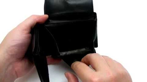 Problem person man holding and open empty wallet, purse no have money bill Stock-Footage 336450432