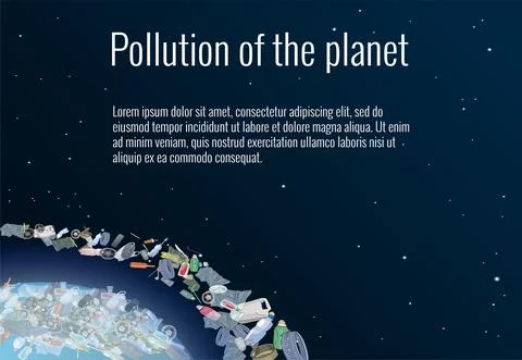 The problem of pollution of the planet. Space debris. The garbage, plastic, b Stock Illustration