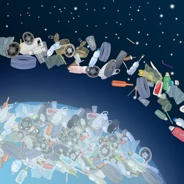 The problem of pollution of the planet. Space debris. The garbage, plastic, b Stock-Illustration