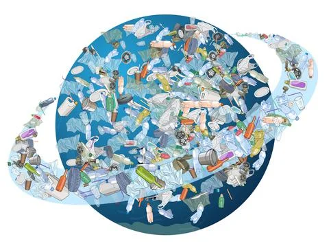The problem of pollution of the planet. Space debris. The garbage, plastic, b Stock Illustration