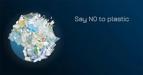 The problem of pollution of the planet. Space debris. The garbage, plastic, b Stock Illustration