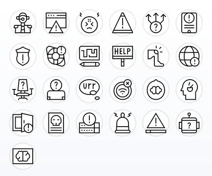 Problem Retina Ready Vector Icon Pack with 25 Regular Line PIXEL Perfect El.. Stock Illustration