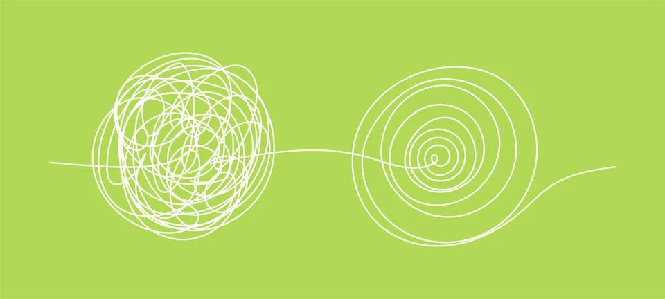 Problem solution concept. Abstract chaos line. Tangle and untangle psycholo.. Stock Illustration