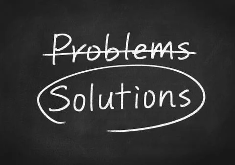Problem solution concept text on blackboard background Illustrazione stock