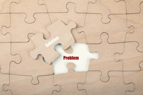 Problem solution concept. top view with wood puzzle pieces 스톡 사진