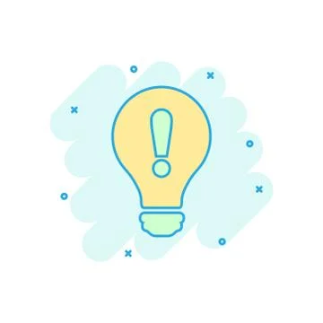 Problem solution icon in comic style. Light bulb idea vector cartoon illustra Illustrazione stock