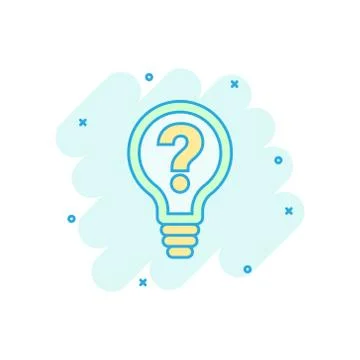 Problem solution icon in comic style. Light bulb idea vector cartoon illustra Illustrazione stock