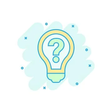 Problem solution icon in comic style. Light bulb idea vector cartoon illustra Stock Illustration