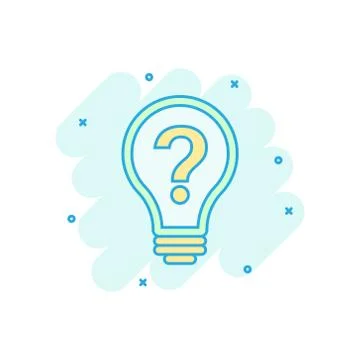 Problem solution icon in comic style. Light bulb idea vector cartoon illustra Illustrazione stock