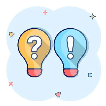 Problem solution icon in comic style. Light bulb idea vector cartoon illustra Illustrazione stock