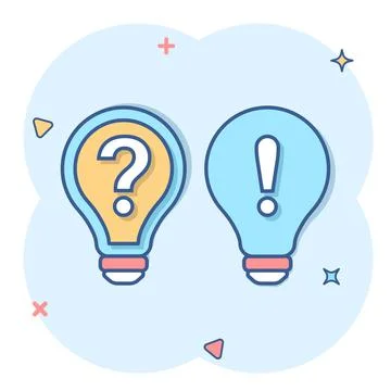 Problem solution icon in comic style. Light bulb idea vector cartoon illustra Illustrazione stock