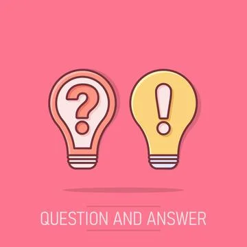 Problem solution icon in comic style. Light bulb idea vector cartoon illust.. Illustrazione stock