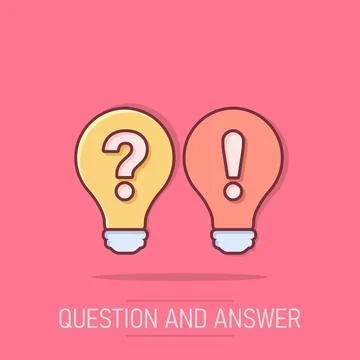 Problem solution icon in comic style. Light bulb idea vector cartoon illust.. Stock Illustration