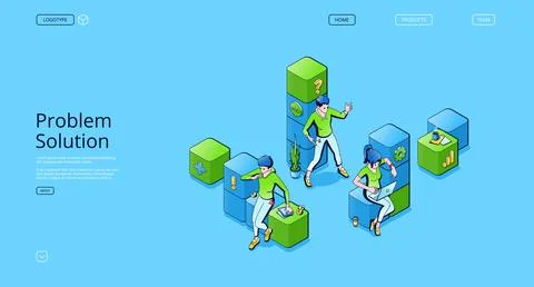 Problem solution isometric landing page, business Stock Illustration