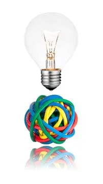 Problem Solution - Lightbulb with Ball of cables Stock Photos
