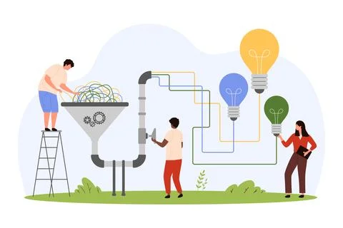 Problem solution by simplify method, from complex to easy, tiny people work with Stock Illustration