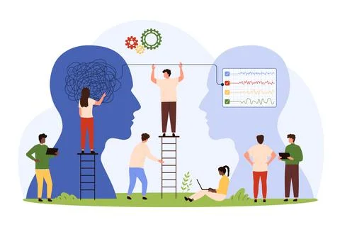 Problem solution by simplify method, from complex to easy, tiny people untangle Stock Illustration